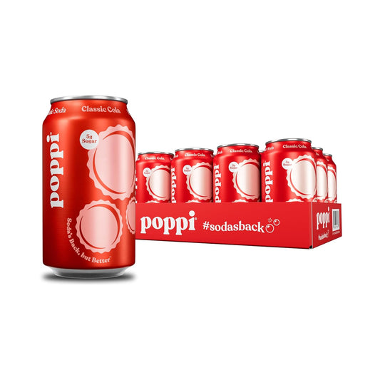 Poppi Sparkling Prebiotic Soda Beverage, Classic Cola, 12 oz, 12 Pack