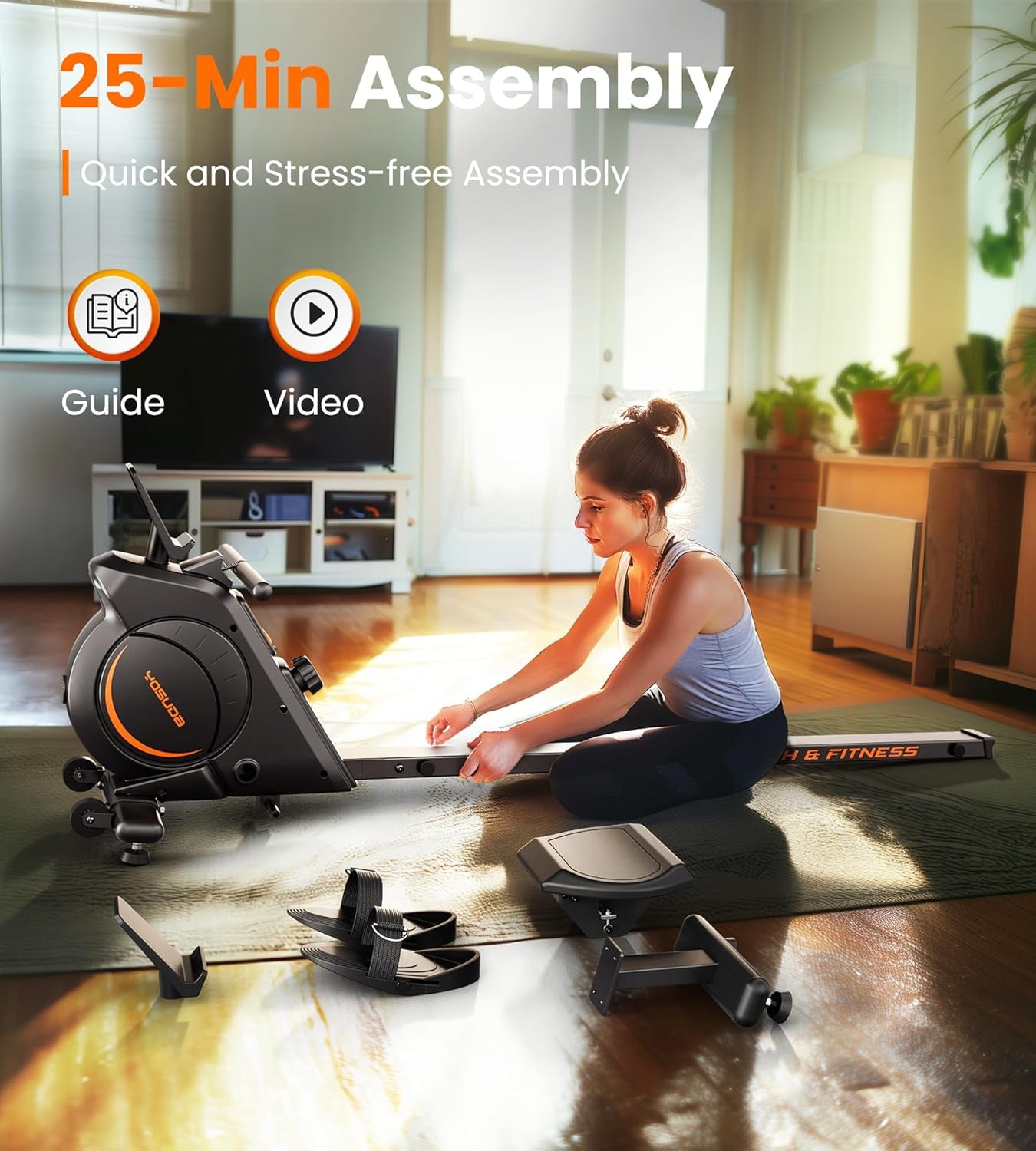 Magnetic/Water Rowing Machine for Home - Rower Machine Use with Bluetooth, App Supported, Rowing Machine for Beginners to Athletes, Comfortable Seat Cushion