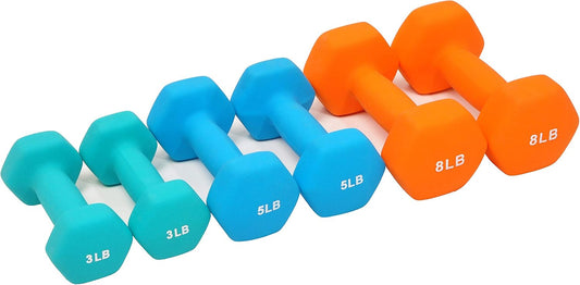 Fitvids Set of 6 Neoprene Dumbbell Hand Weights 3/5/8 Pairs