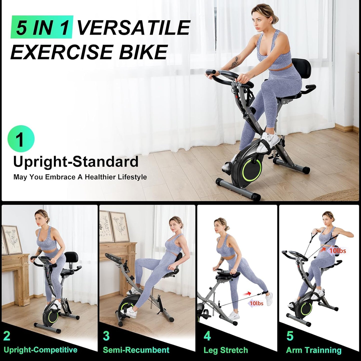 USLIM Foldable Exercise Bike Stationary Bikes for Home
