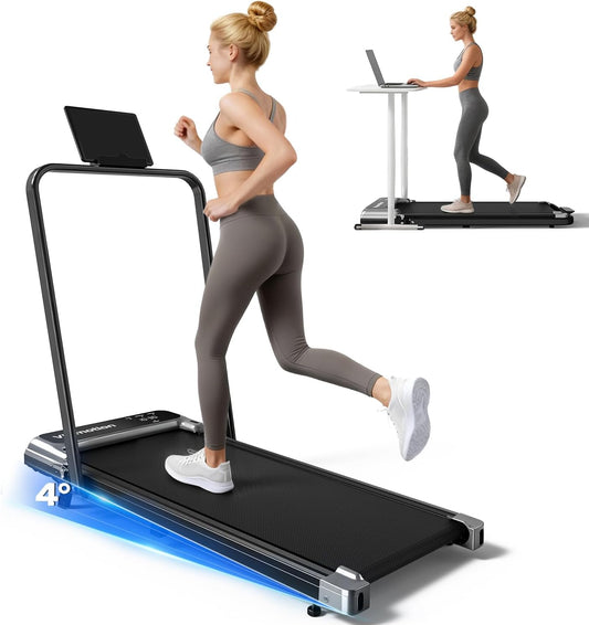 Viamotion Walking Pad Treadmill with Handlebar and Adjustable Incline