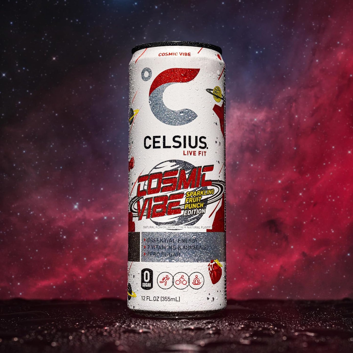 CELSIUS COSMIC VIBE Sparkling Fruit Punch, Sugar Free Energy Drink, 12 Fl Oz (Pack of 12)