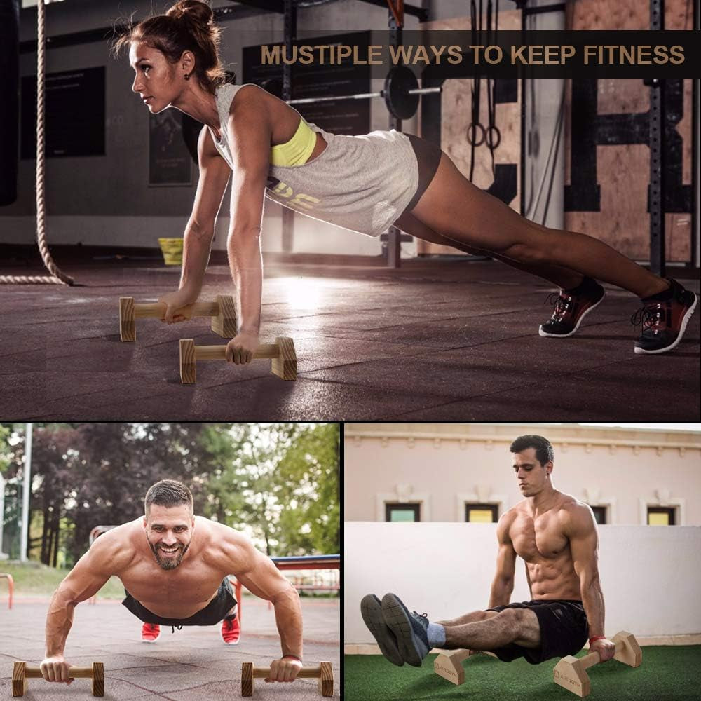 2 PCS Wood Pushup Bars Non-Slip Base