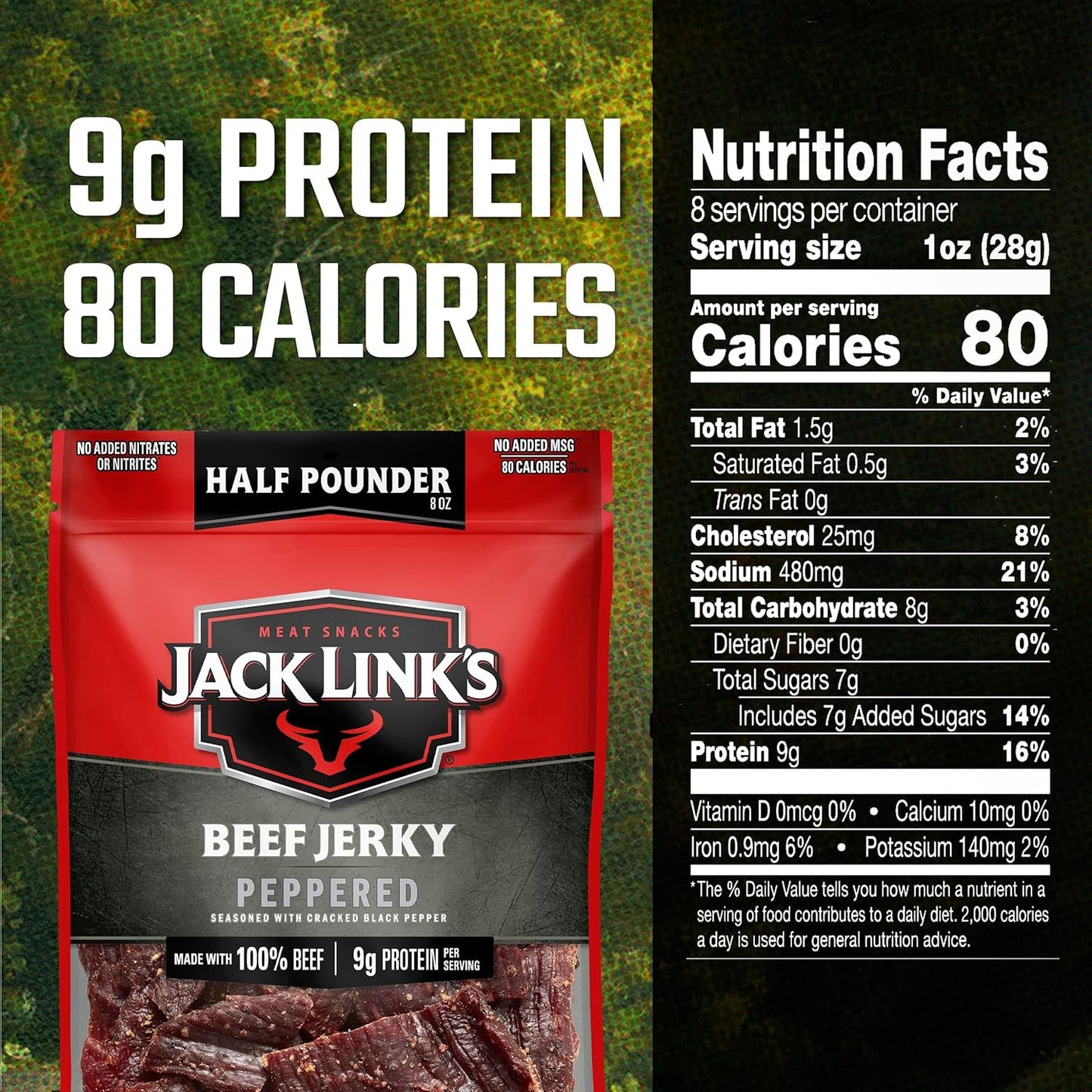 Jack Link's Beef Jerky, Peppered, Half Pounder Large Jerky Bag