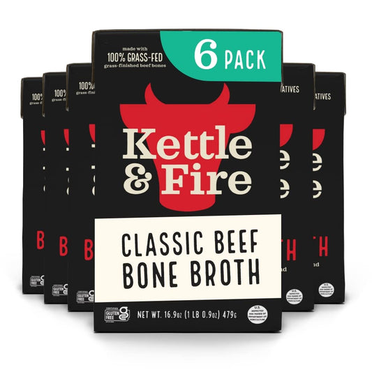 Kettle and Fire Classic Beef Bone Broth, Keto, Paleo, and Whole 30 Approved (6 Pack)