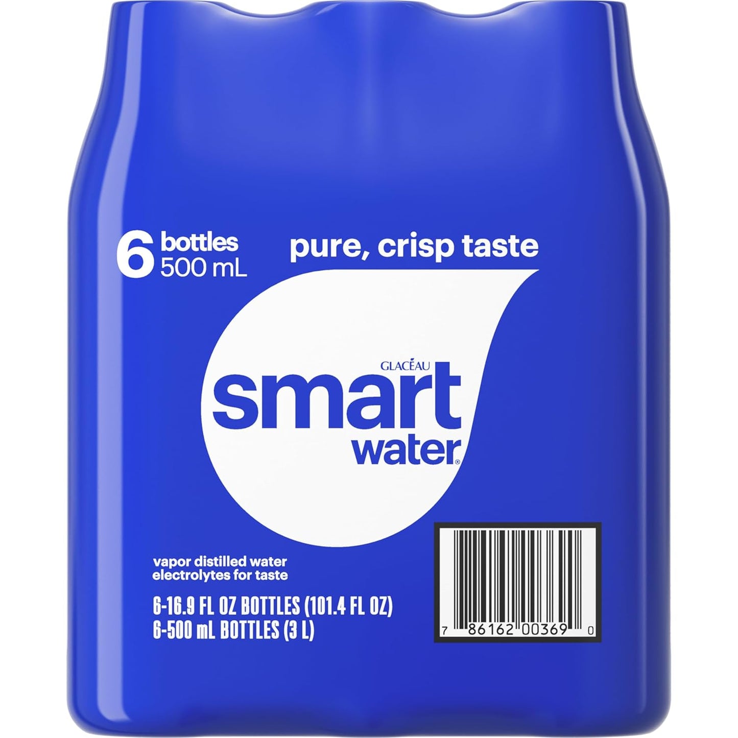 Smartwater Vapor Distilled Premium Water Bottles, 16.9 Fl Oz, 6 Pack
