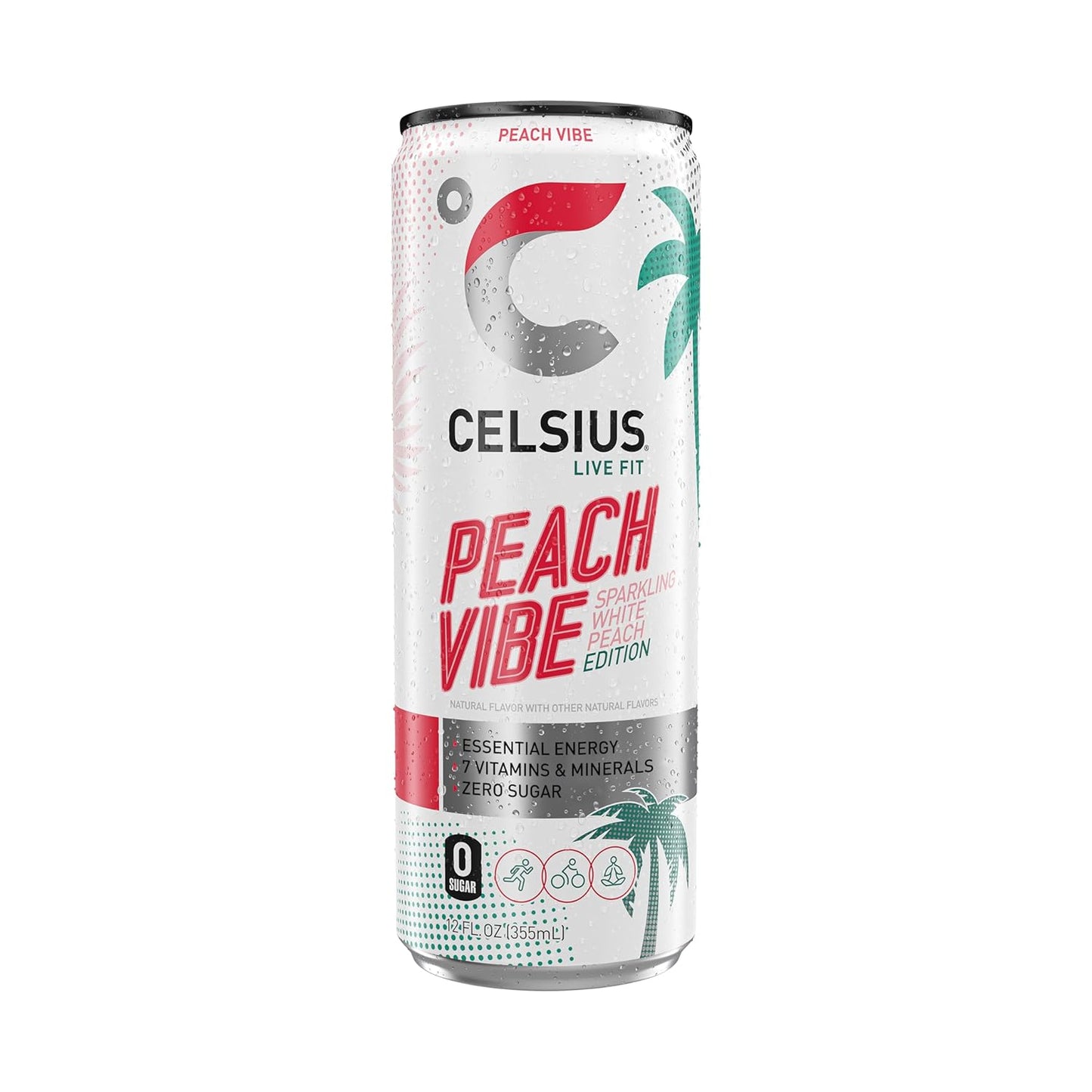 CELSIUS PEACH VIBE Sparkling White Peach Energy Drink, 12 Fl oz (Pack of 12)