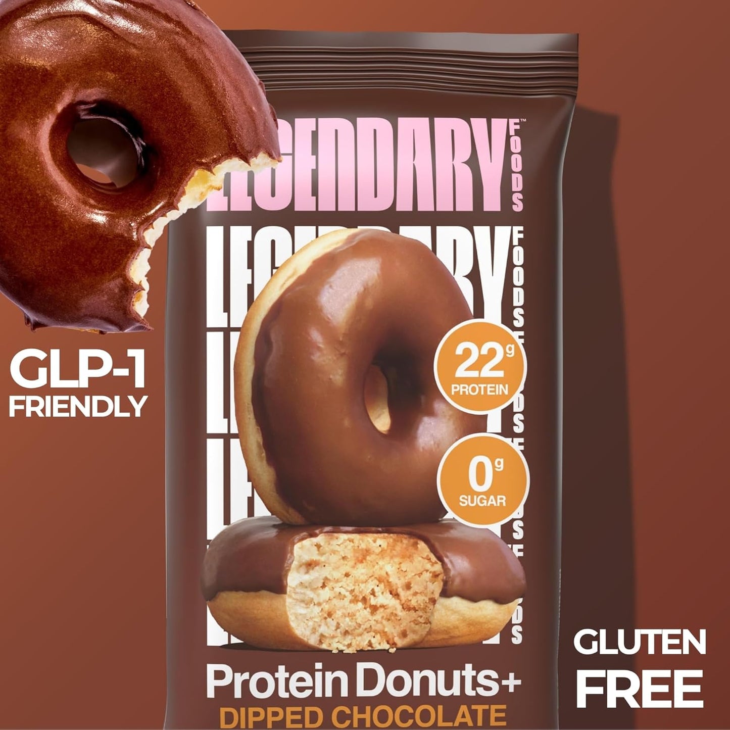 Protein Donuts - 22G Protein, Dipped Chocolate, Zero Sugar Snack - 8 Pack with Two Donuts per Pack
