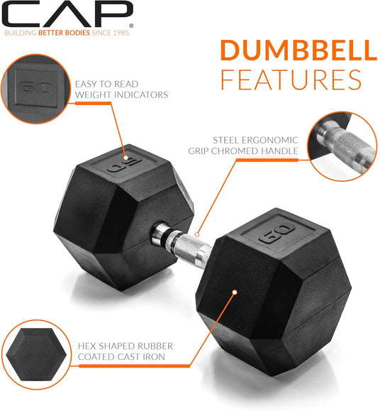 60 Pound Coated Hex Dumbbell Weight