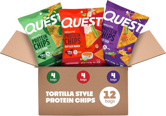 Nutrition Game Day Tortilla Style Protein Chips Variety Pack, Buffalo Ranch, Salsa Verde, Loaded Taco (4 of Each)
