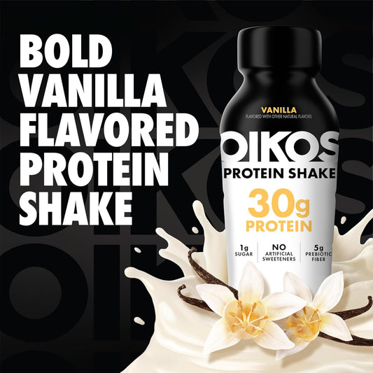 Oikos Protein Shake, Vanilla, 30G High Protein Drinks, 12 Fl oz Bottle, 12 Count