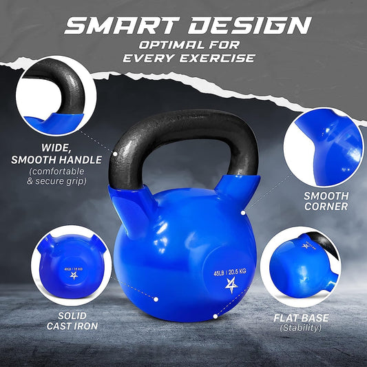 45 Pound Vinyl Coated Cast Iron Kettlebell