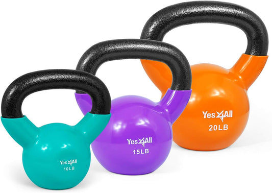 10 - 20lb Vinyl Coated Kettlebell Cast Iron Sets