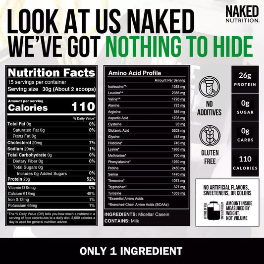NAKED Casein - 1Lb Micellar Casein Protein