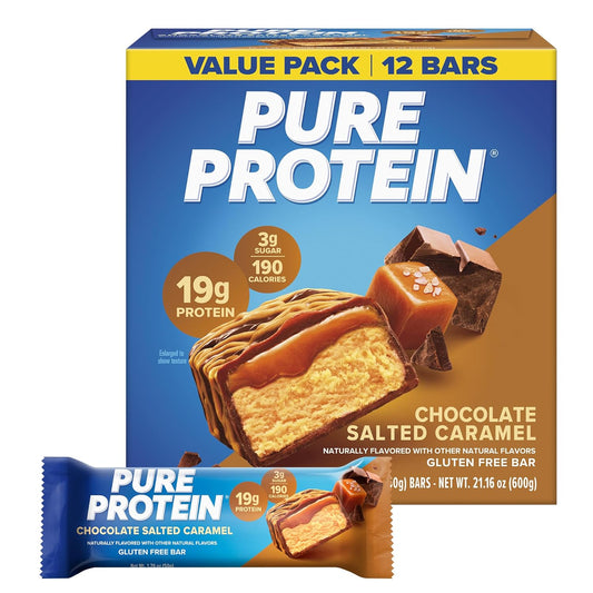 Pure Protein Chocolate Salted Caramel Protein Bars – 20G Protein, 3G Sugar, 190 Calories (12 Count)