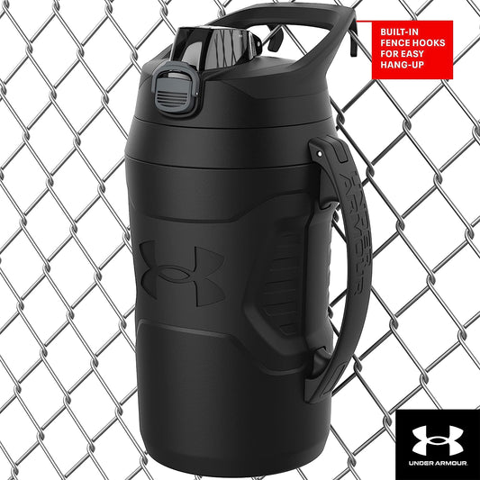 Half Gallon Water Bottle Insulated, 64Oz Insulated Water Bottle with Handle, Fence Hook, Leak Resistant, for Baseball, Football & More - Black/Black