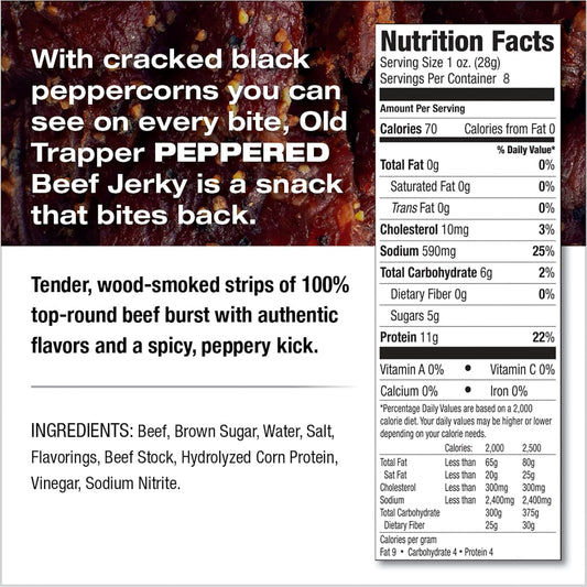 Old Trapper Beef Jerky Peppered 8 Ounce Pack