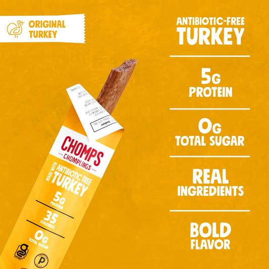 Chomps Snack Size Original Turkey Jerky Meat Sticks, 0.5oz (Pack of 24)