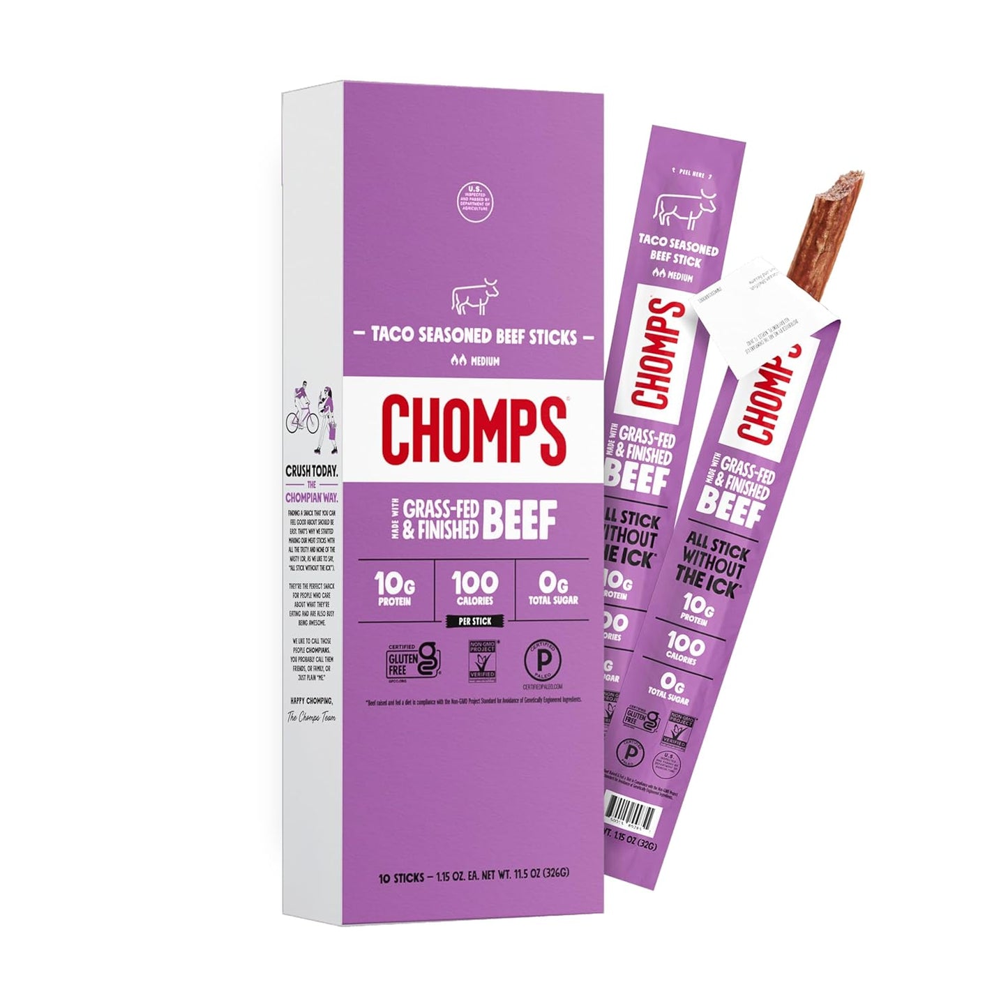 Chomps Grass-Fed Beef Jerky Snack Sticks