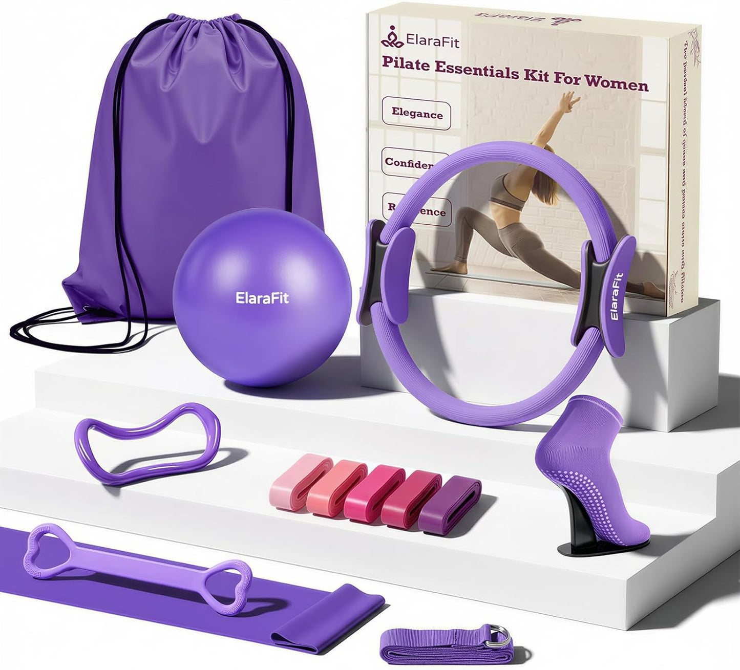 Home Pilates Ring and Ball Set for Women with 5 Resistance Bands