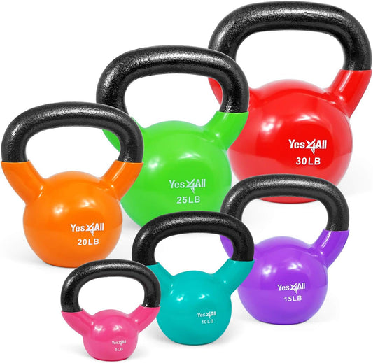 5 - 30lb Vinyl Coated Kettlebell Cast Iron Sets