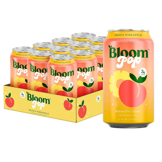 Bloom Pop Prebiotic Soda 12 Pack, Peach Pineapple, 12Oz Cans