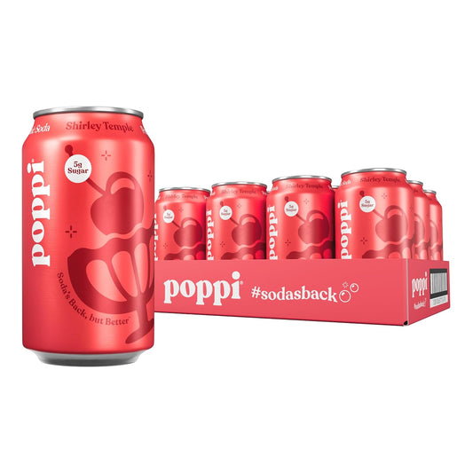 Poppi Sparkling Prebiotic Soda Beverage, Shirley Temple, 12 oz, 12 Pack