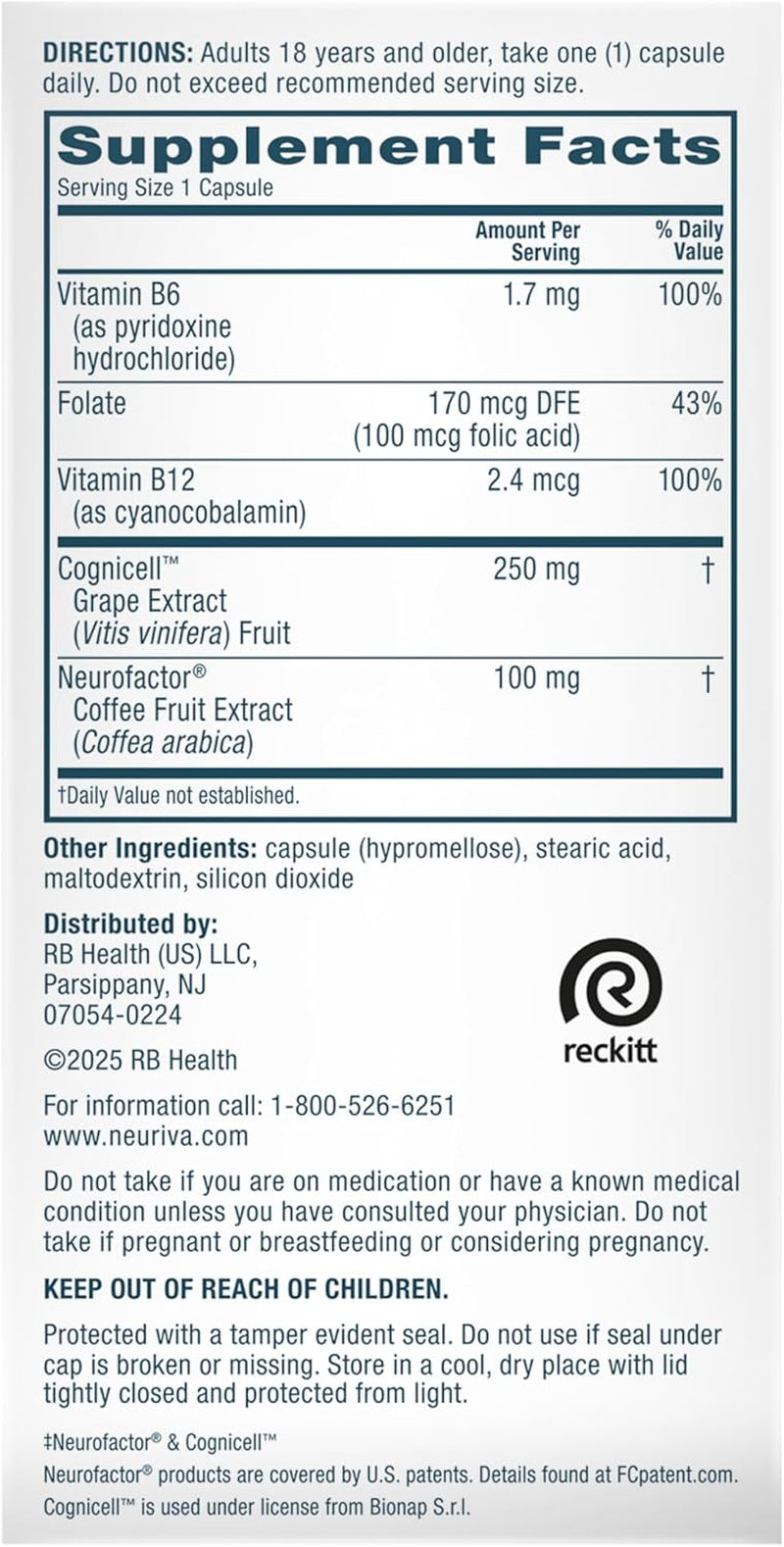NEURIVA Memory 3D Brain Supplement - Nootropic Capsules for Memory
