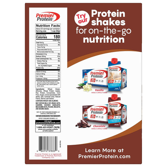 Post Premier Protein Chocolate Almond Cereal, Chocolatey Protein Cereal Flakes with Sliced Almonds