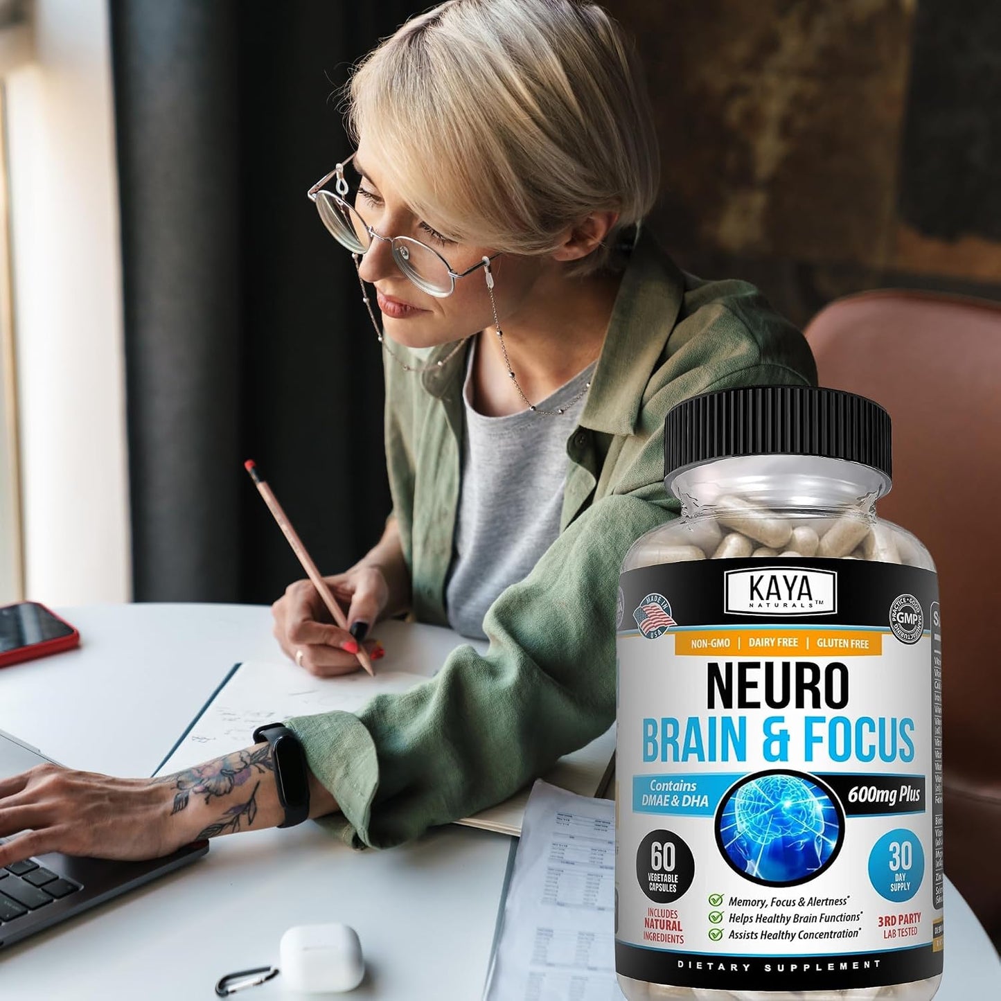 Kaya Naturals - Neuro Brain for Memory & Focus - Nootropic Brain Support Supplement - 60 Count
