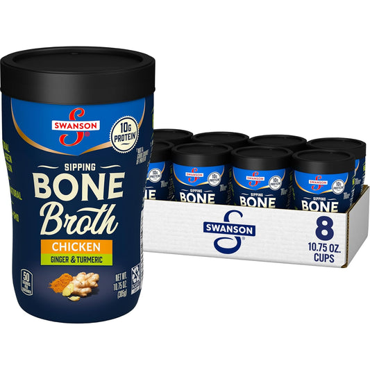 Swanson Sipping Chicken Bone Broth with Ginger and Turmeric