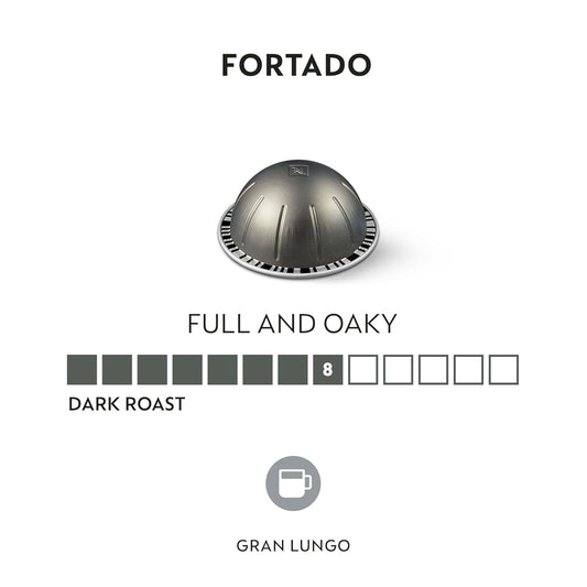 Nespresso Capsules Vertuo, Fortado Gran Lungo Americano, Dark Roast Espresso Coffee, Brews 5.0oz.