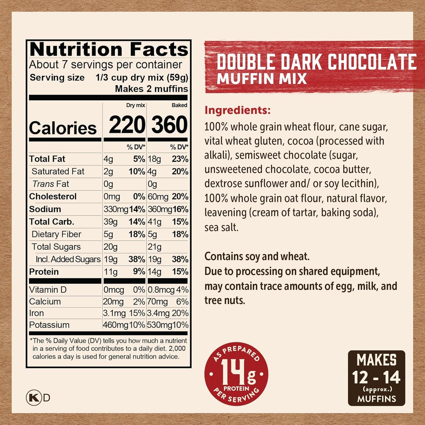 Kodiak Cakes Power Bake Muffin Mix, Double Dark Chocolate (Pack of 6)