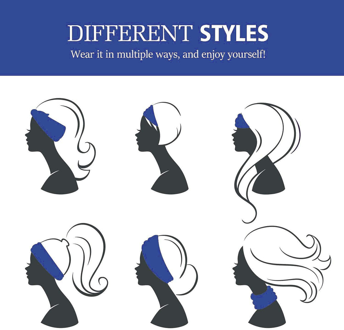 Gili 2 Pack Wide Headbands for Women Boho African Knotted Non Slip Fashion Hair Bands Yoga Running Sports Workout Gym Head Wraps Elastic Soft Cotton Cloth Turbans Bandana for Girls(Black, Blue)