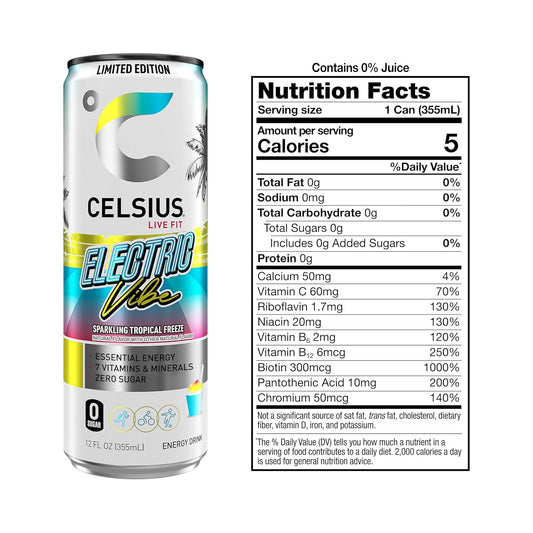 CELSIUS Sparkling Electric Vibe Energy Drink 12 Fl oz (Pack of 12)