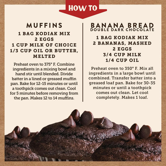 Kodiak Cakes Power Bake Muffin Mix, Double Dark Chocolate (Pack of 6)