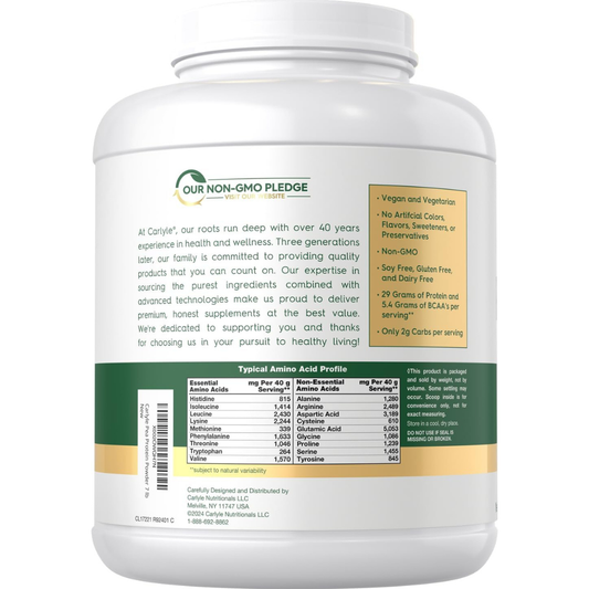 Carlyle Pea Protein Isolate Powder | 7Lb | Unflavored | 29G per Serving
