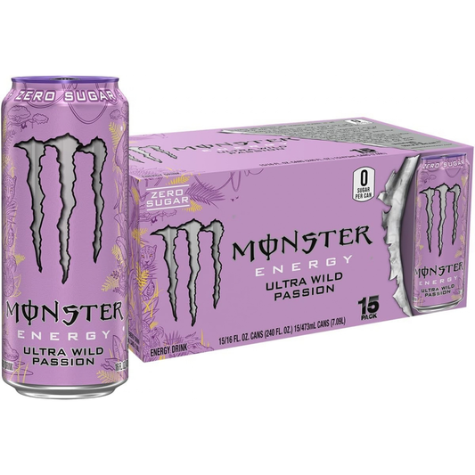 Monster Energy Ultra Wild Passion, Sugar Free Energy Drink, 16 Ounce (Pack of 15)