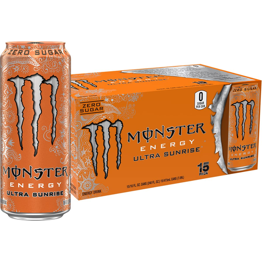 Monster Energy Ultra Sunrise, Sugar Free Energy Drink, 16 Fl Oz | Pack of 15