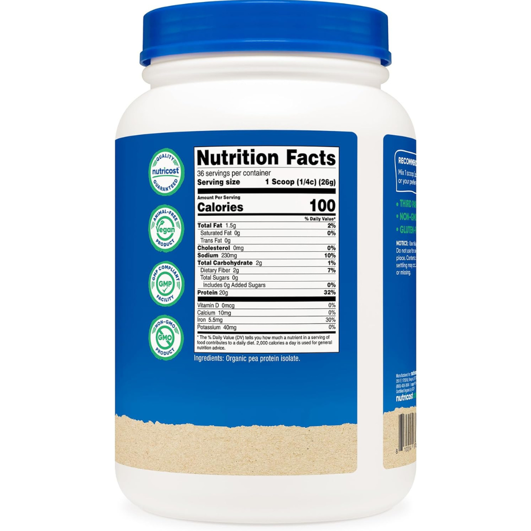 Nutricost Organic Pea Protein Isolate Powder (2LBS) - Unflavored, Certified USDA Organic