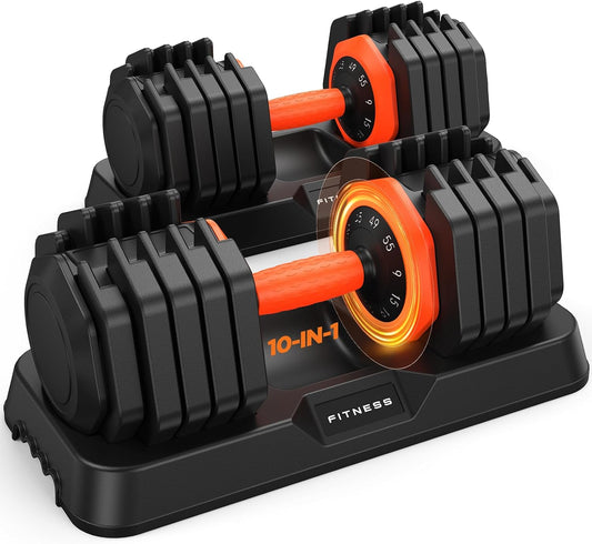 LifeOG Updated Adjustable Dumbbell Set of 2 - 110lbs/55lbs