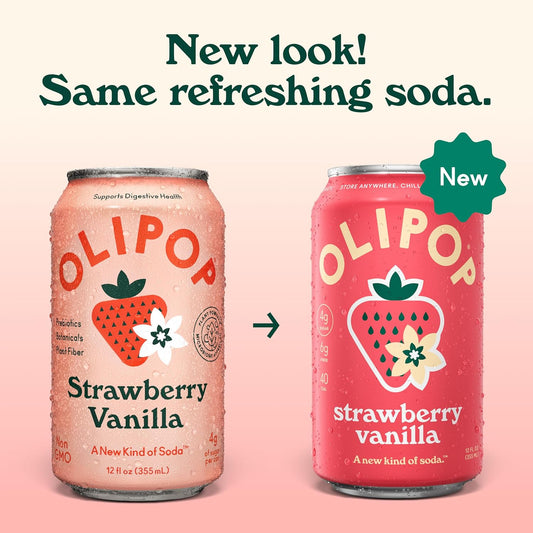 OLIPOP Prebiotic Soda Pop, Strawberry Vanilla (12-Cans)