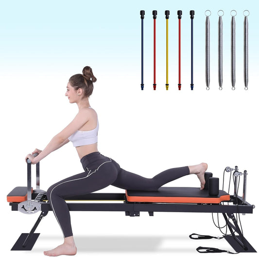 Pilates Reformer, Foldable Pilates Machine & Equipment for Home Use and Gym Workout, Suitable for Advanced and Beginners Users, up to 250 Lbs Weight Capacity
