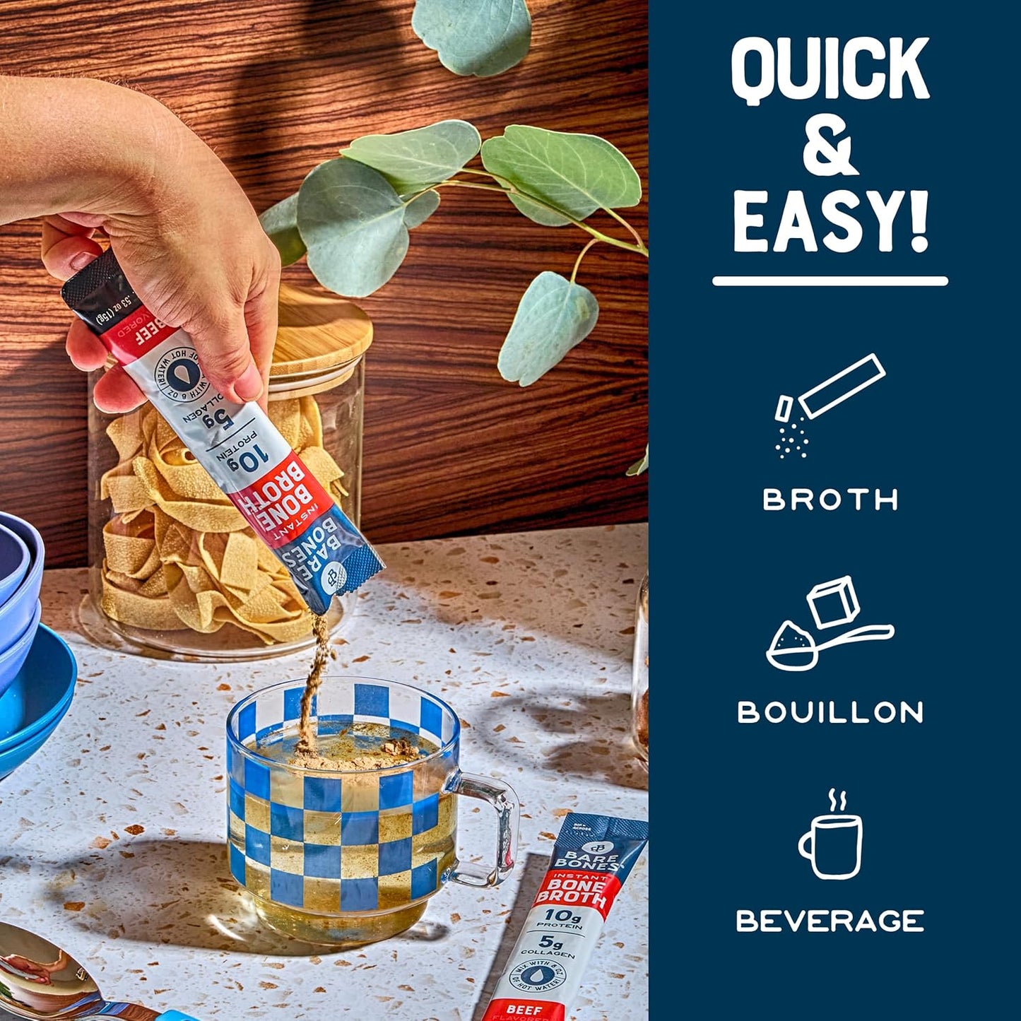 Beef Bone Broth Instant Powdered Mix Packets | 5G Collagen | 10G Protein | Keto & Paleo Friendly