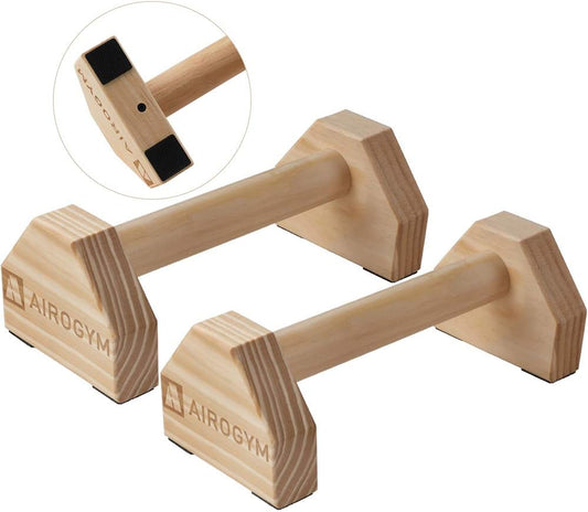 2 PCS Wood Pushup Bars Non-Slip Base