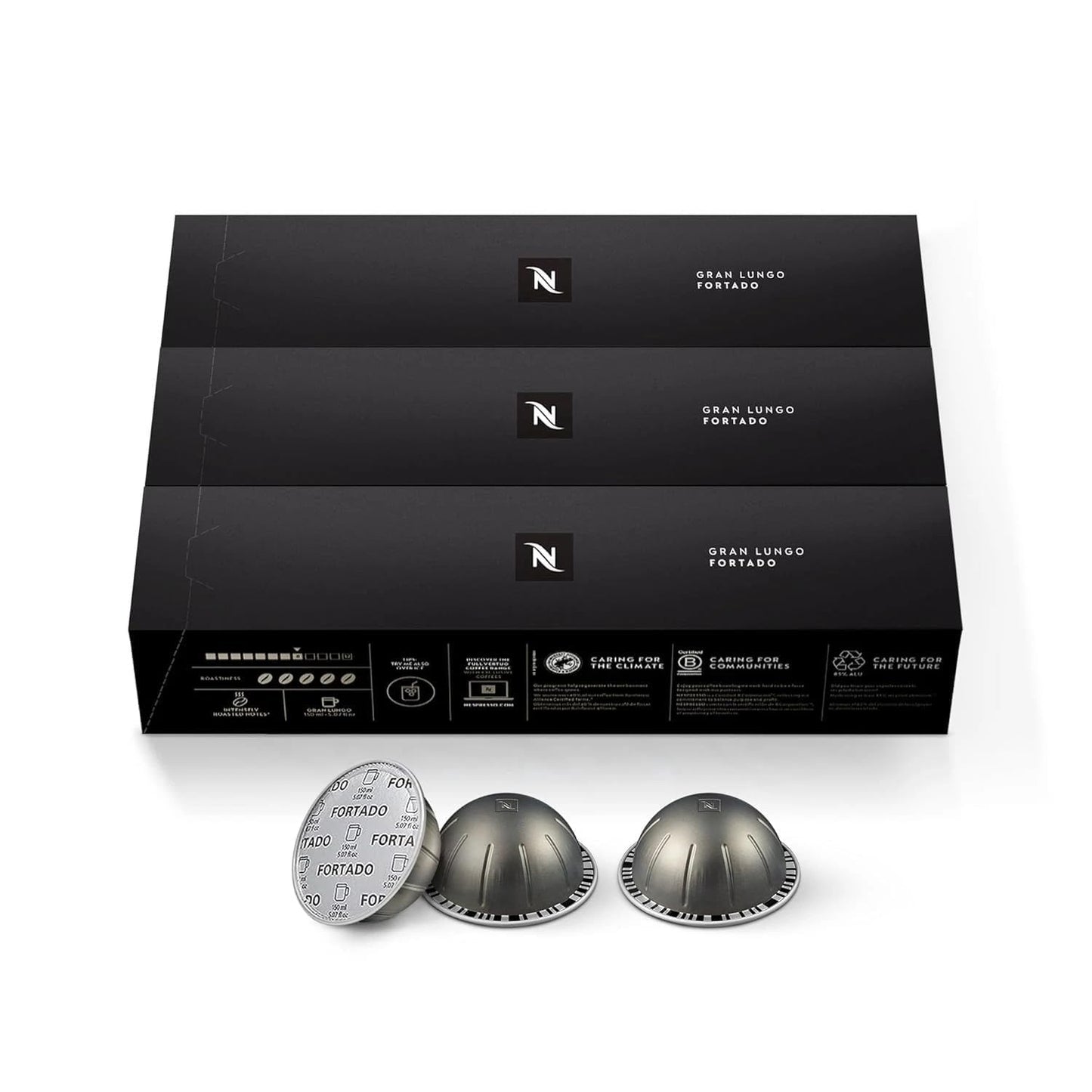 Nespresso Capsules Vertuo, Fortado Gran Lungo Americano, Dark Roast Espresso Coffee, Brews 5.0oz.