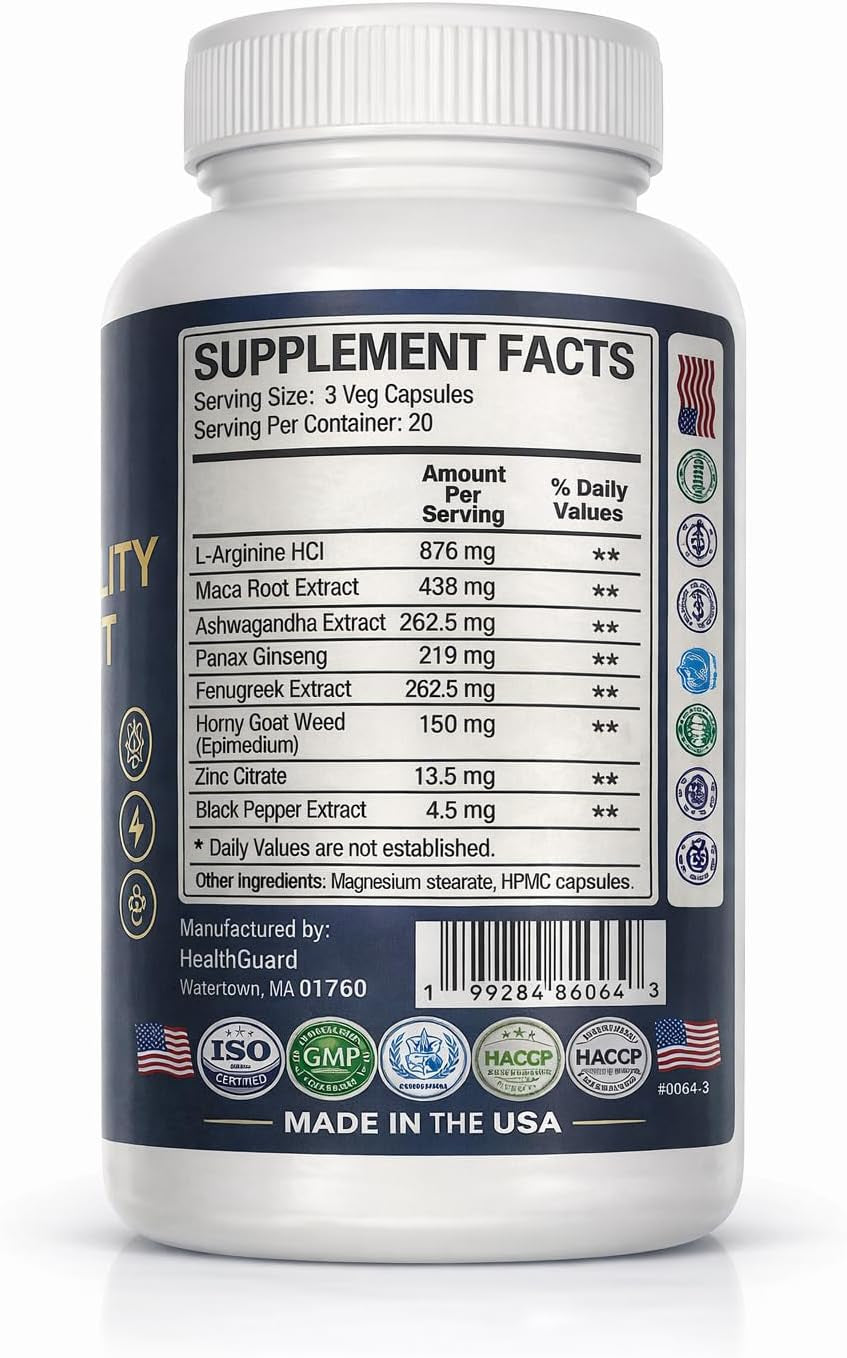 Healthguard Men’s Vitality Support – Horny Goat Weed, Maca, Fenugreek & L-Arginine