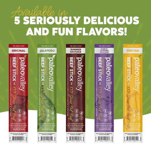 Paleovalley 100% Grass Fed Jalapeno Beef Sticks - Delicious Gluten Free Beef Snack