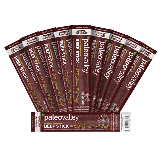 Paleovalley 100% Grass Fed Summer Sausage Beef Sticks - Delicious Gluten Free Beef Snack