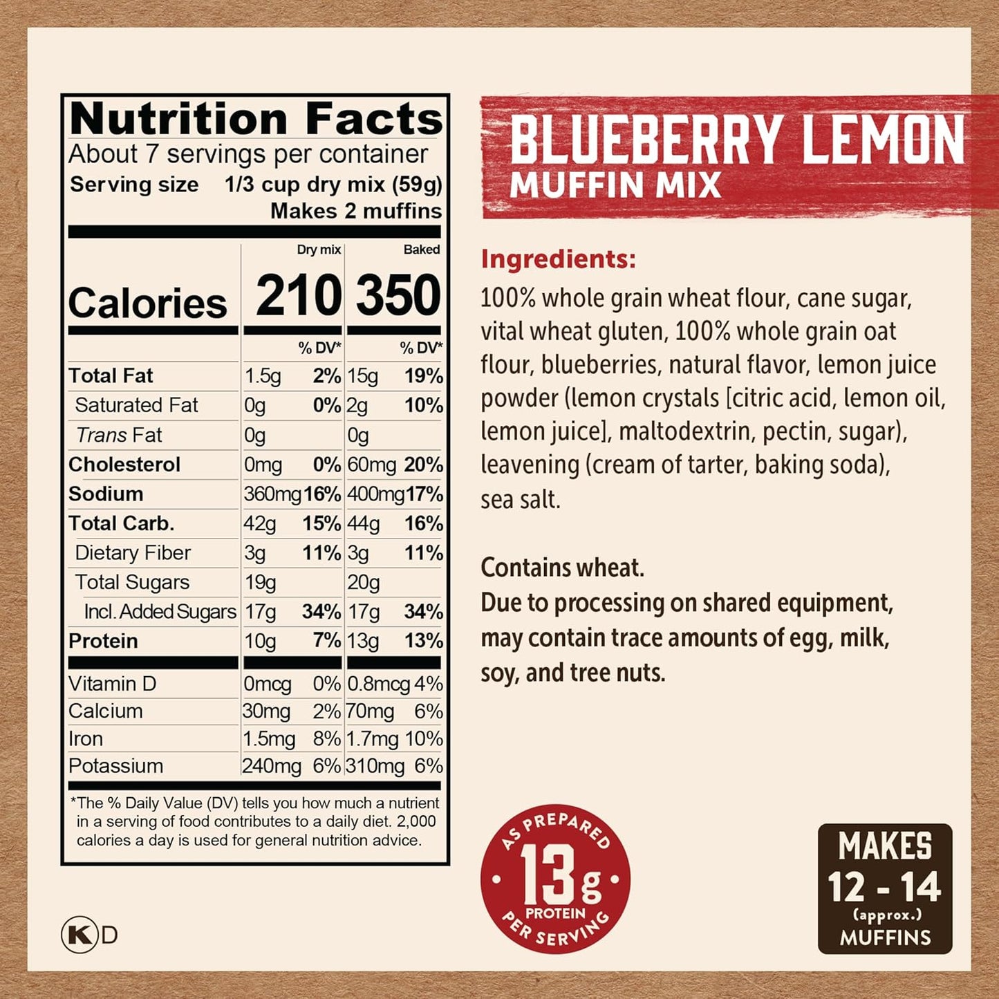 Kodiak Cakes Power Bake, Protein Muffin Mix, Blueberry Lemon (Pack of 6)